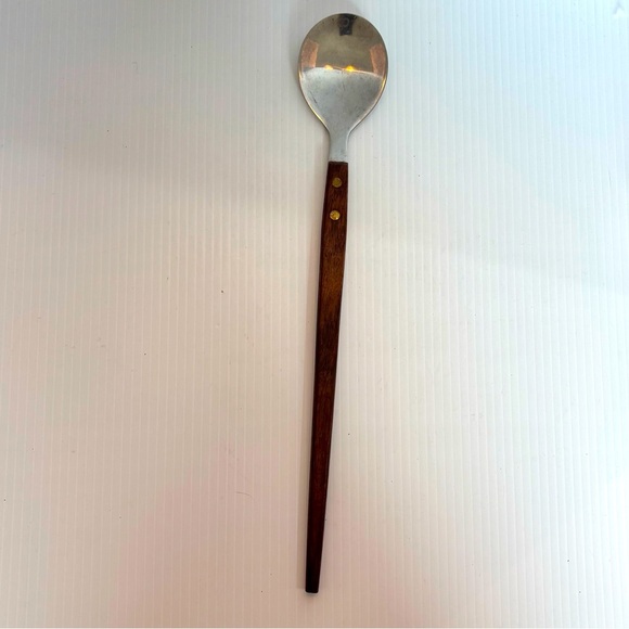 Vintage MCM Wooden Handle Serving Spoon 13” Long Replacement Stainless Steel - Picture 1 of 7
